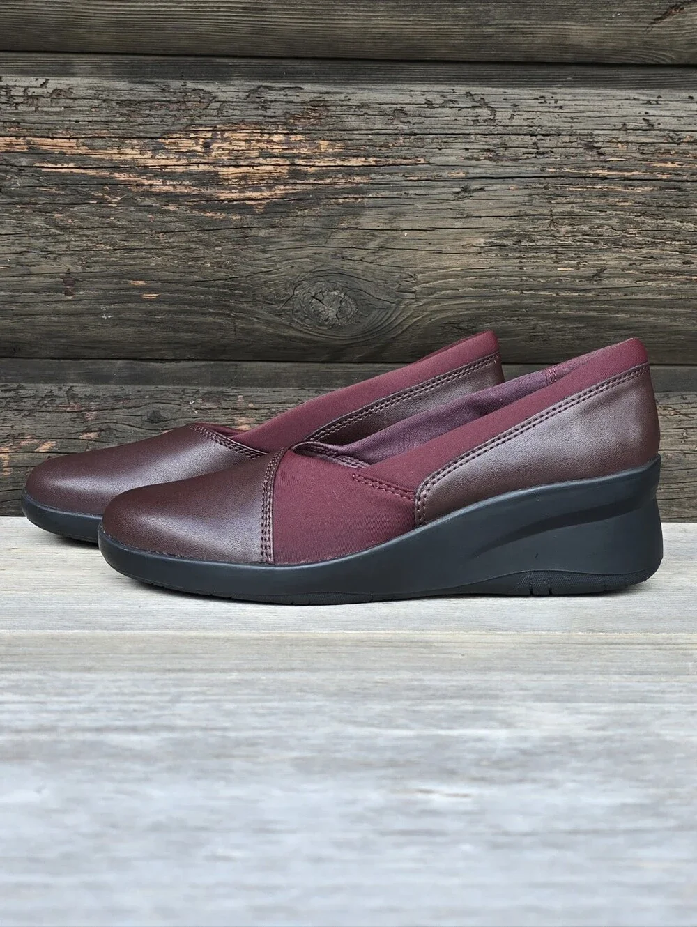 Clarks Suttyn Walk Y2K Office Siren Revival Wine Leather Comfort Wedge 7.5M